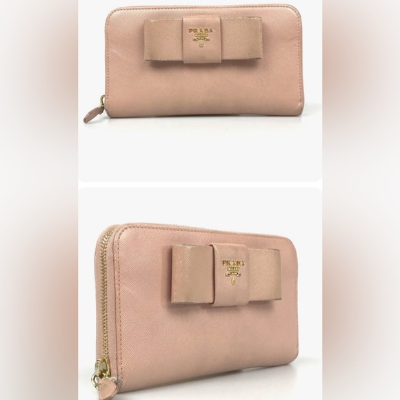 Prada Pink Saffiono Leather Long Wallet Front Bow Ribbon w Authentic Prada Card - Picture 2 of 13